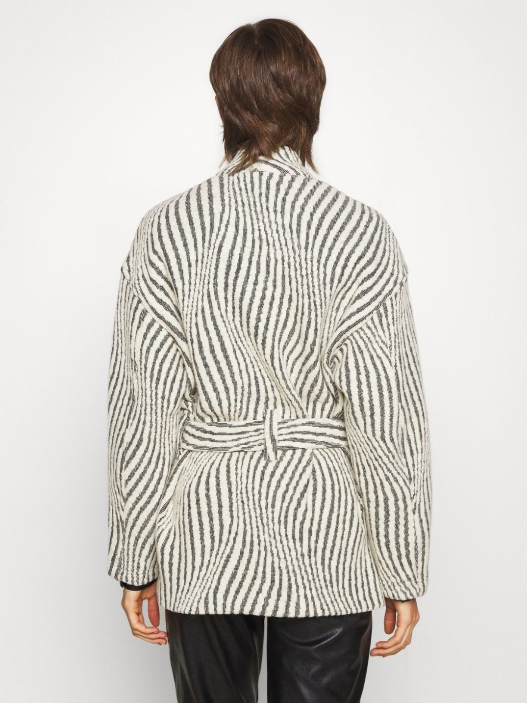 Krótki płaszcz IRO Paris w paski  85% wełna r 36-40 oversize bez paska