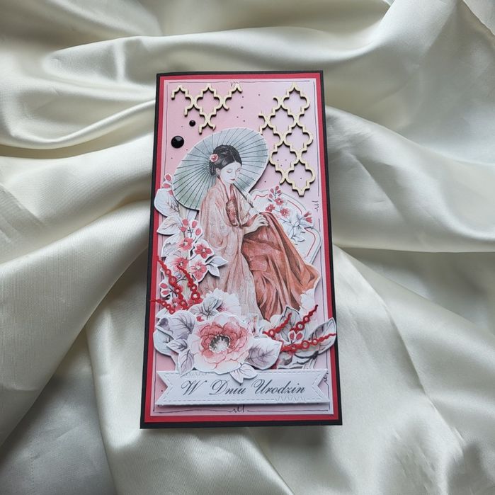 Kartka urodziny imieniny Japonia gejsza scrapbooking