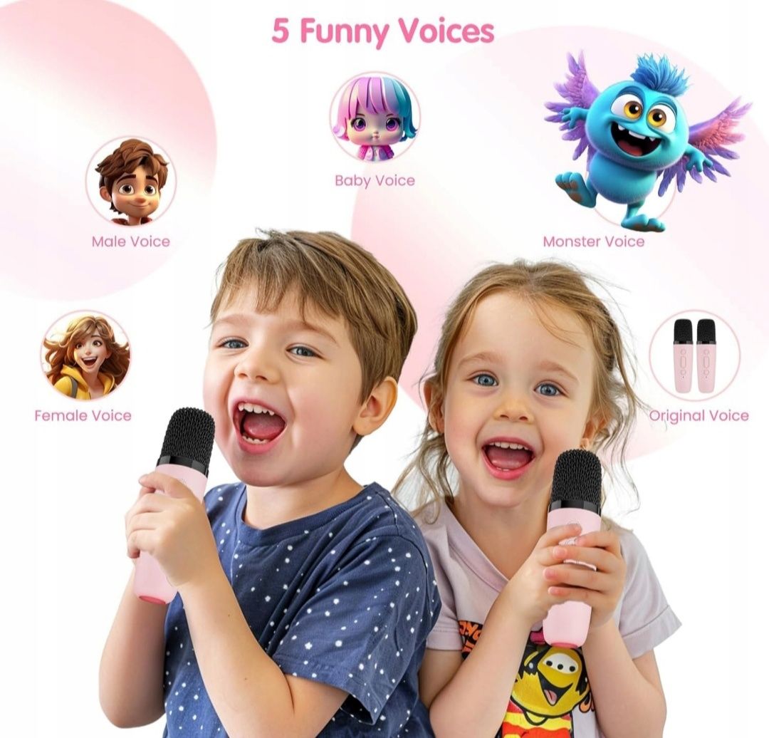 Głośnik bezprzewodowy przenośny 2w1 LED 2 mikrofony karaoke bluetooth