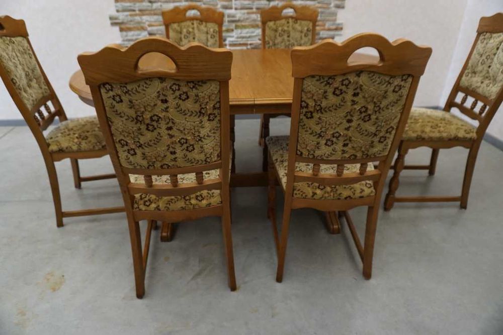 Stół Dębowy Rozkładany do 205 cm  + 6 Krzeseł do kompletu    L-194