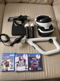 PlayStation VR + Camera + 2 Comandos Move+ Controlador de Mira + Jogos