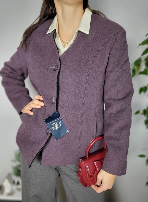 Nowa śliwkowa marynarka damska żakiet wełna kaszmir premium 2XL 3XL