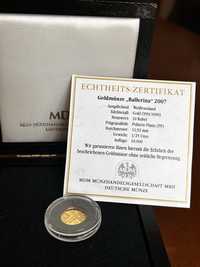 Złota moneta balet białoruski z certyfikatem w pudełku drewnianym