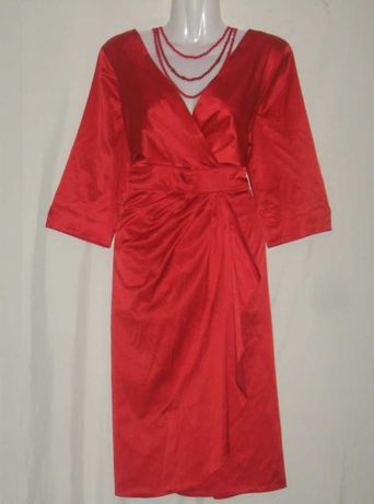Платье красное женское с запахом и длинным рукавом. 48 р-р.