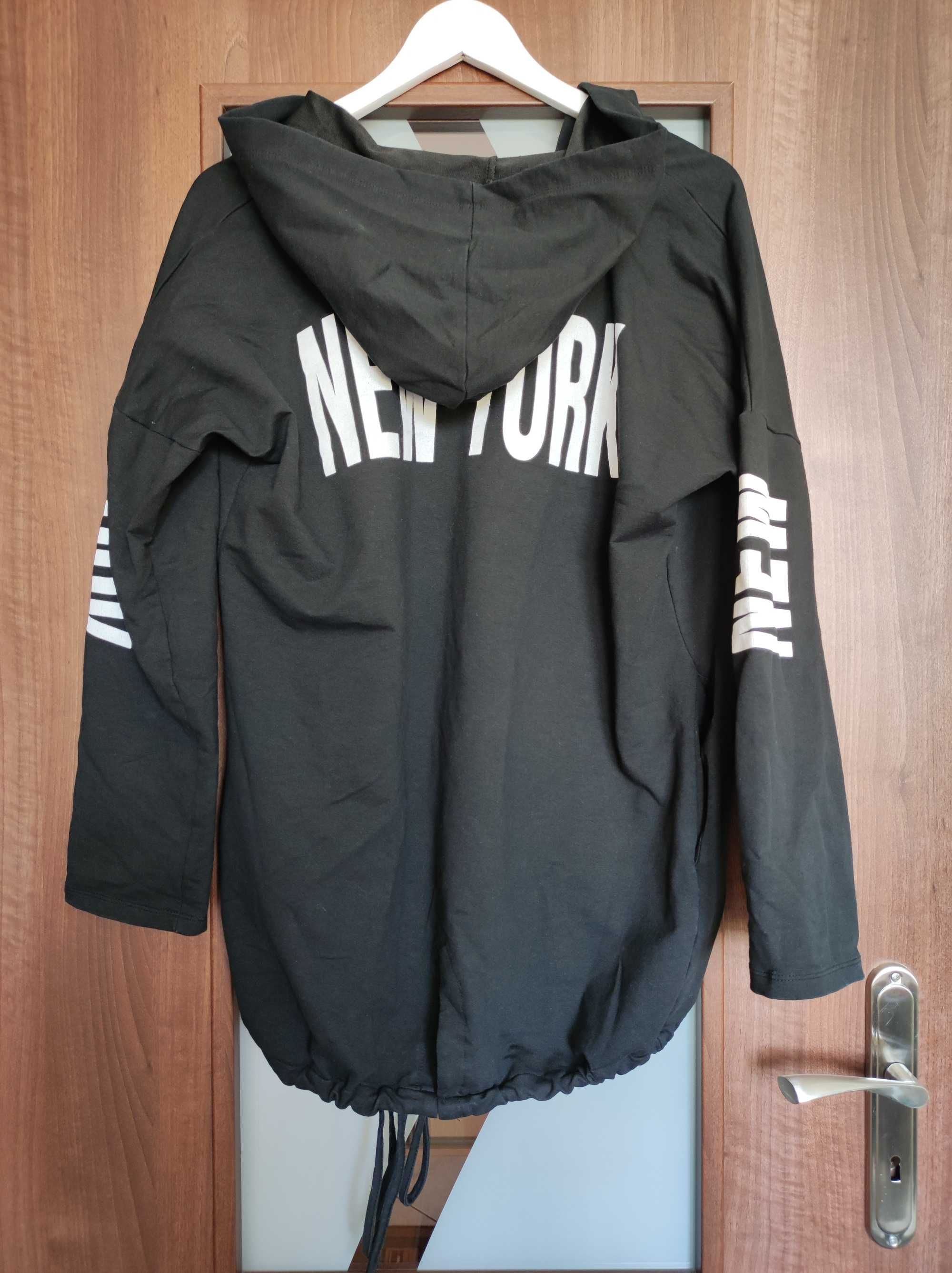 Czarna bluza damska z kapturem niezapinana New York M L