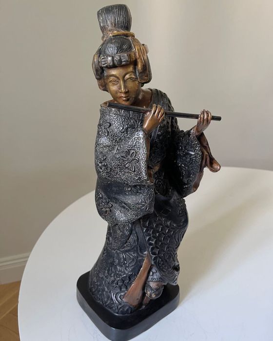 Geisha 43cm Polichromowany Brąz Vintage Rzeźba