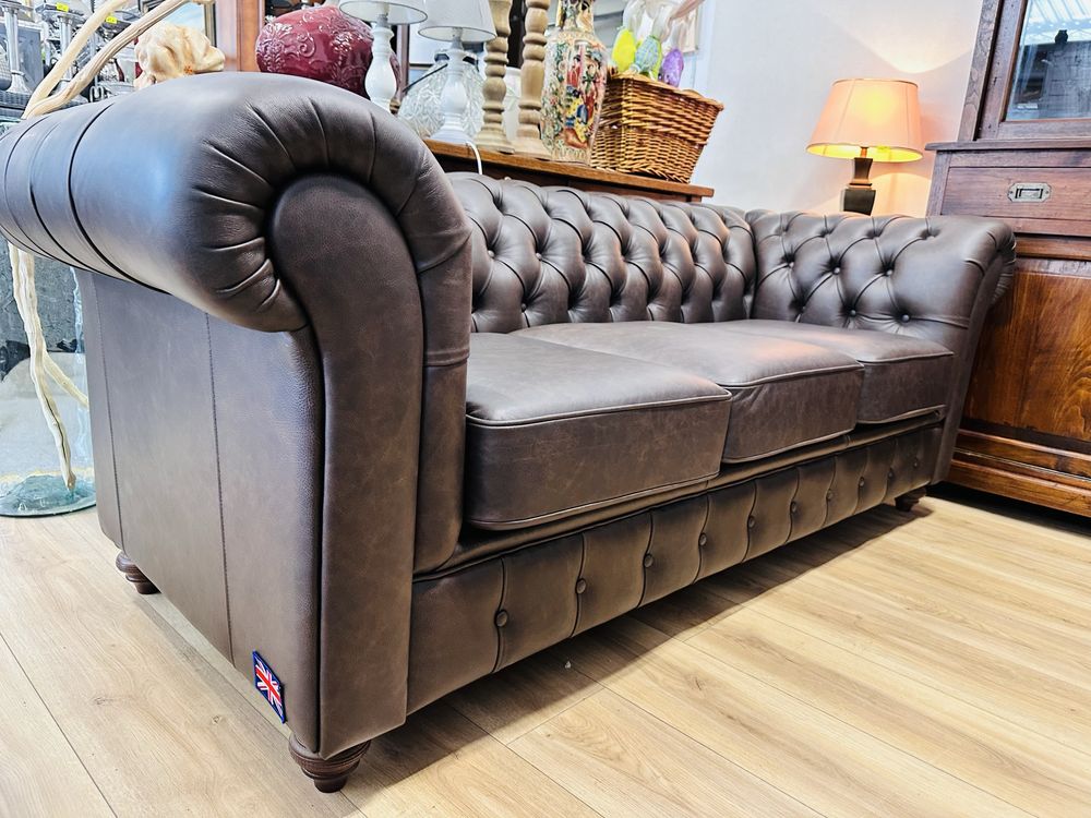 JAK NOWY !!! Perfekcyjny, angielski komplet CHESTERFIELD SKÓRA 321 :)