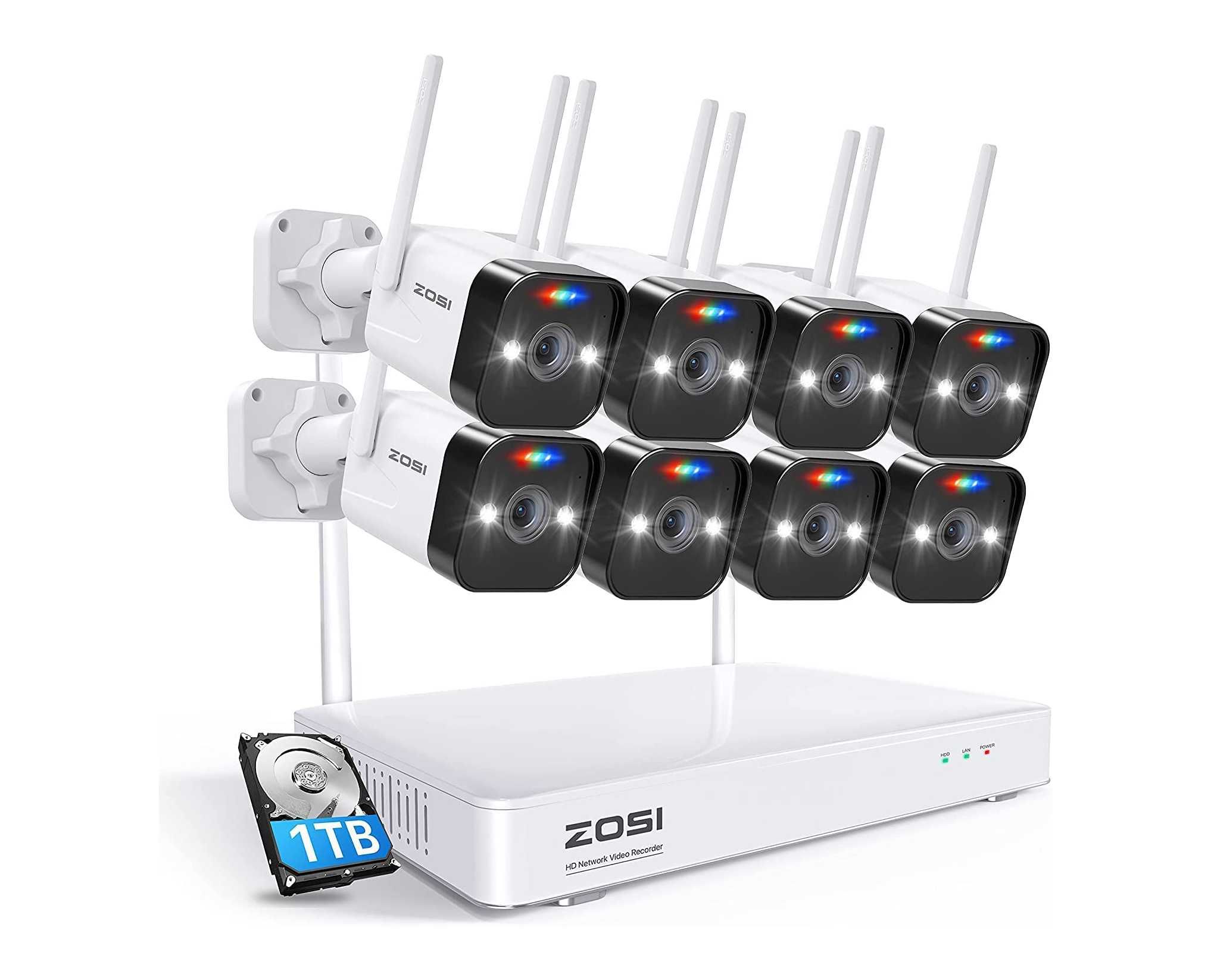 Kit CCTV câmaras vigilância 8 câmaras Wi-Fi 2K 8CH com NVR + disco