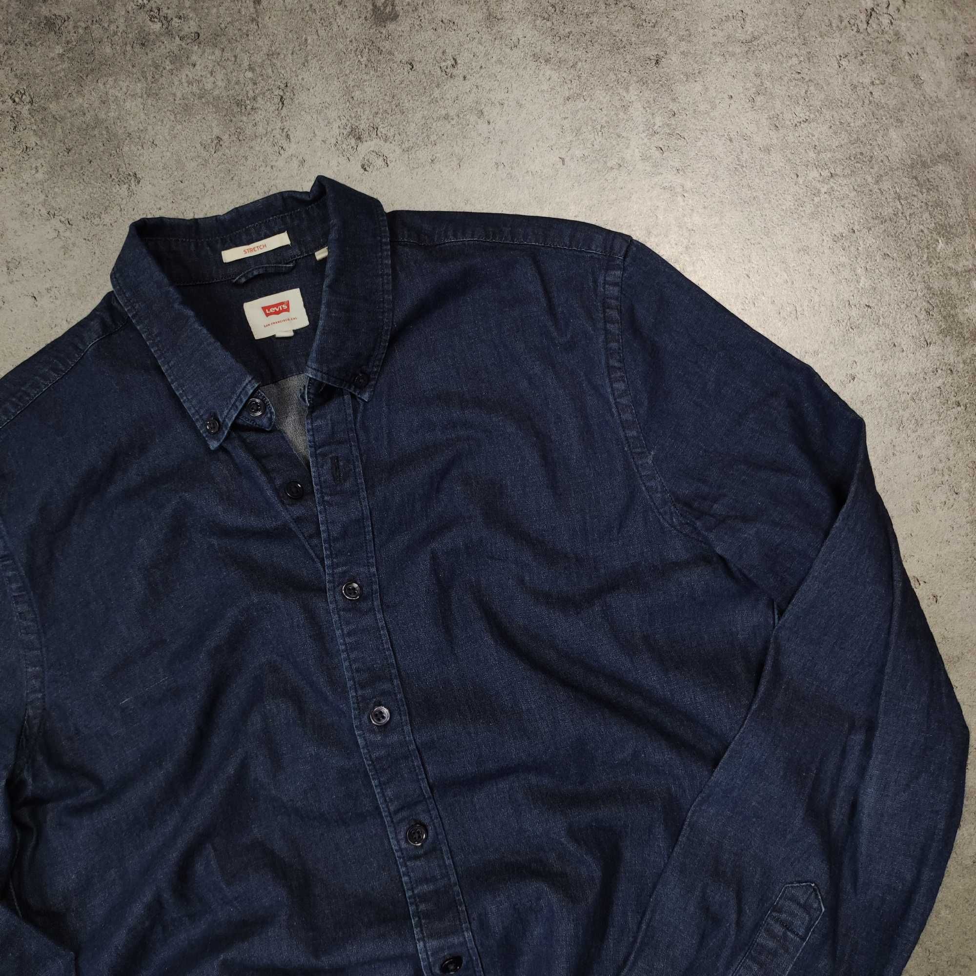 MĘSKA Elegancka Koszula Levis Efekt Jeansu Gładka Logo Klasyczna