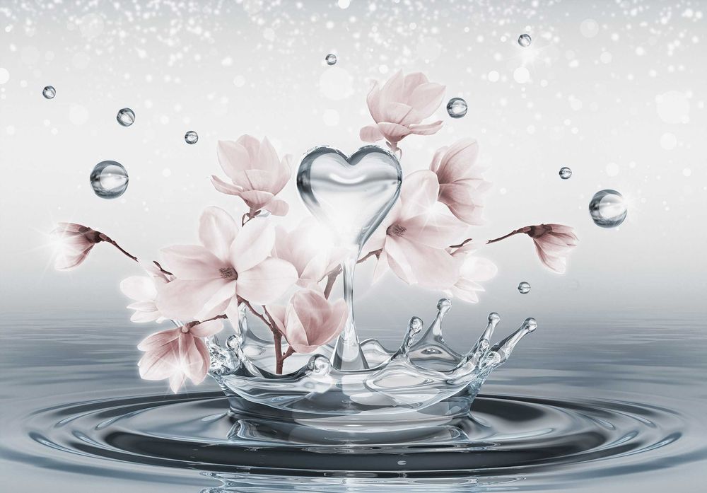 Fototapeta kwiat Kropla Woda Serce Na Ścianę 3D Twój Rozmiar + KLEJ