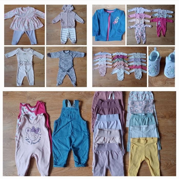 Paka ciyszkow ubrań dla dziewczynki 68 body pajacyki komplety legginsy