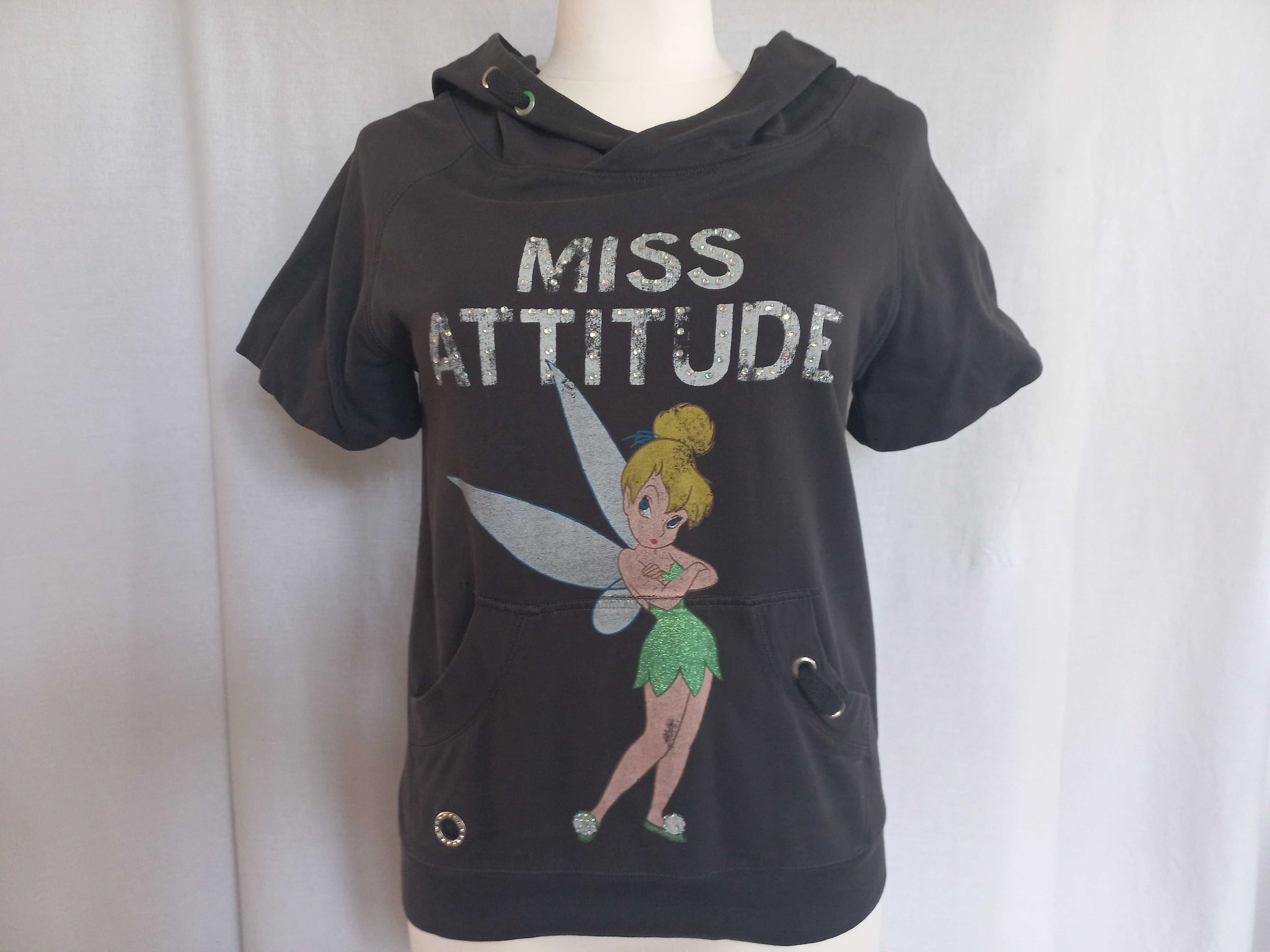 Bluzka szare T-shirt damskie KAPTUR 36-38 Miss Attitude stan bdb