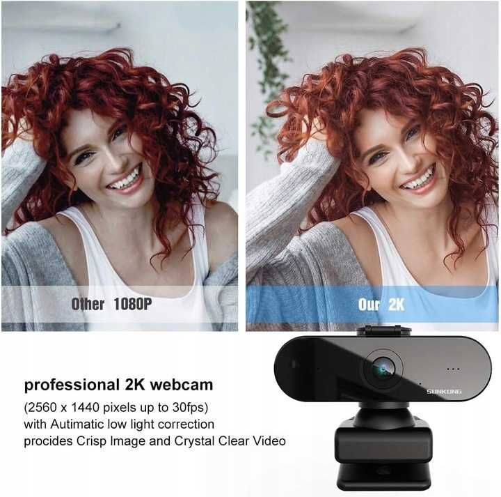Kamera internetowa Quad-HD 2K z wbudowanym mikrofonem + osłona
