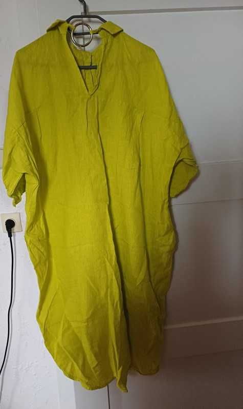 Stella Milani lniana 100% l sukienka koszula limonka 130cm pachy 50 52