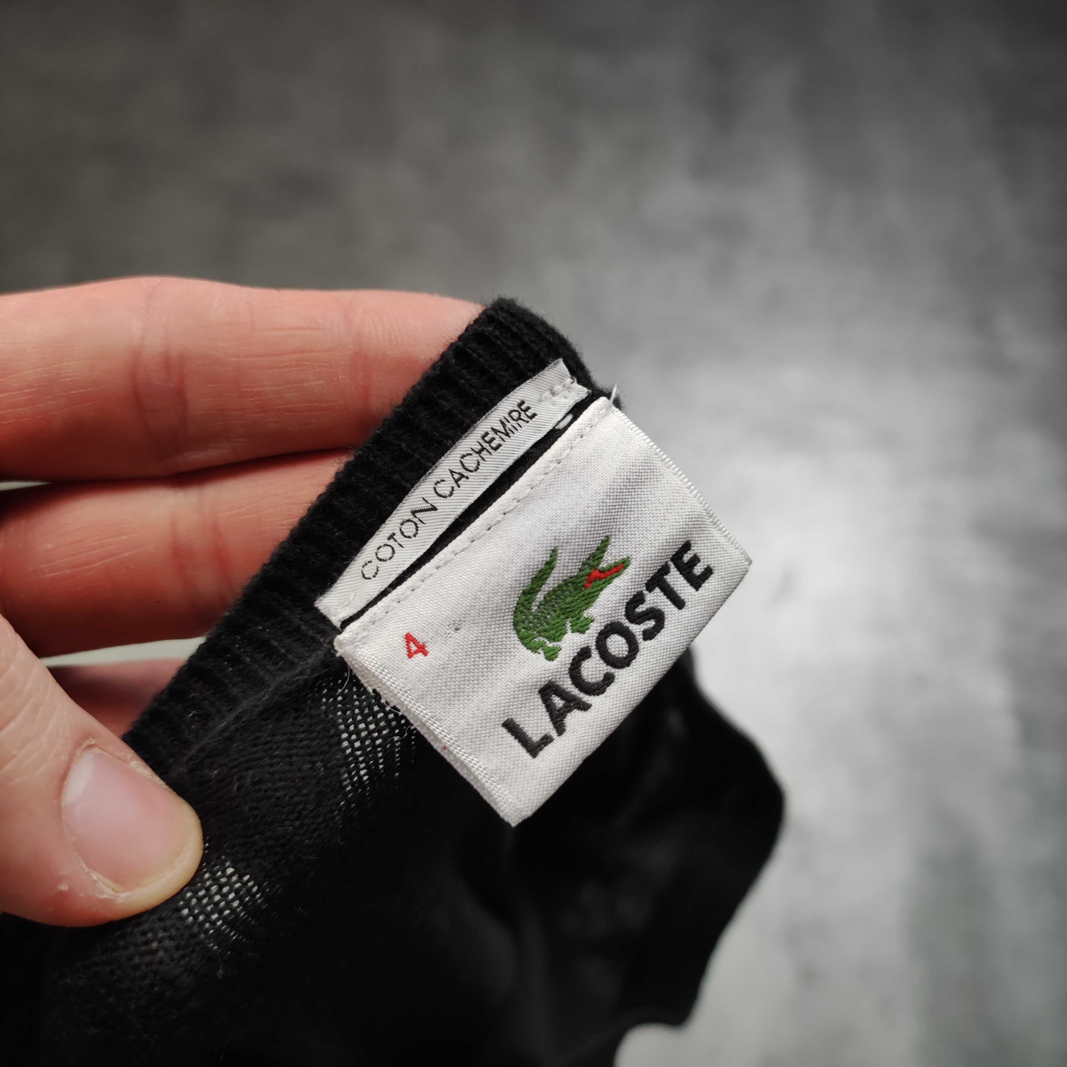 MĘSKI Elegancki Sweter PREMIUM Dodat Kaszmir Lacoste Czarny Haft