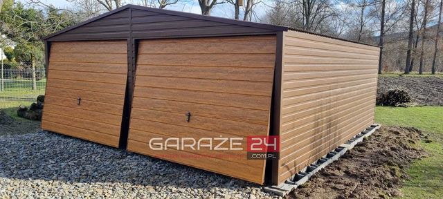 Garaż blaszany 6x5,80m* PREMIUM*producent*ciemny orzech + jasny orzech