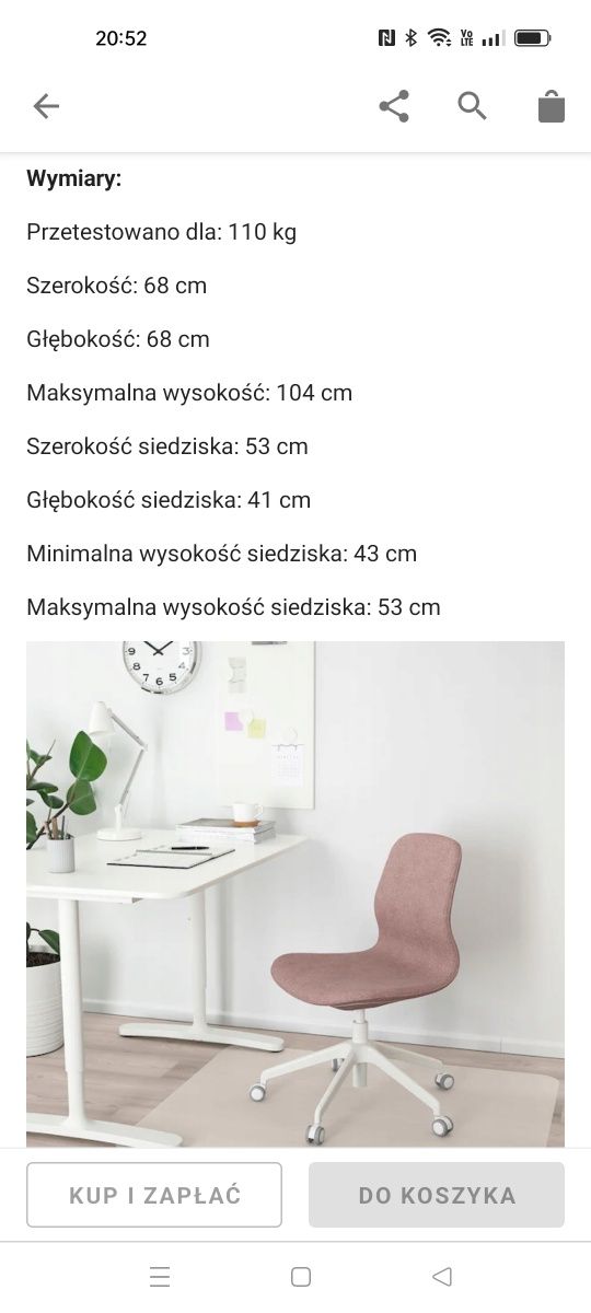 Krzesło biurowe Ikea Langfjall