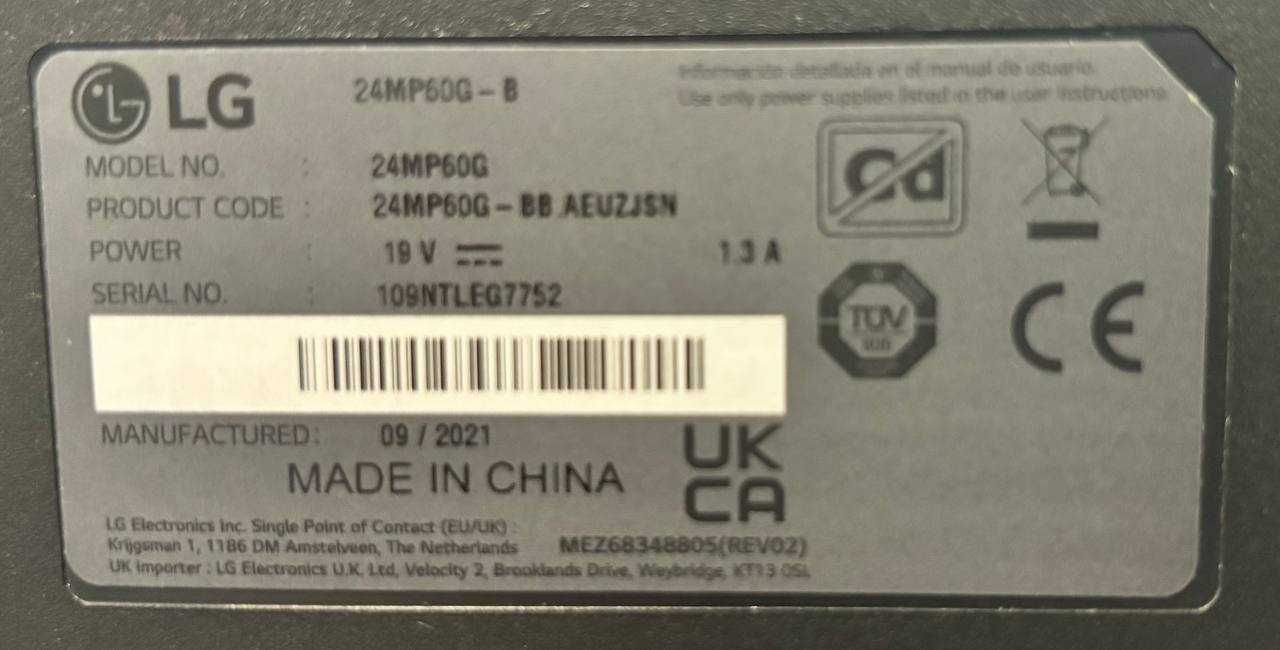 Monitor LG 24MP60G-B 24" FHD IPS 75Hz 1ms