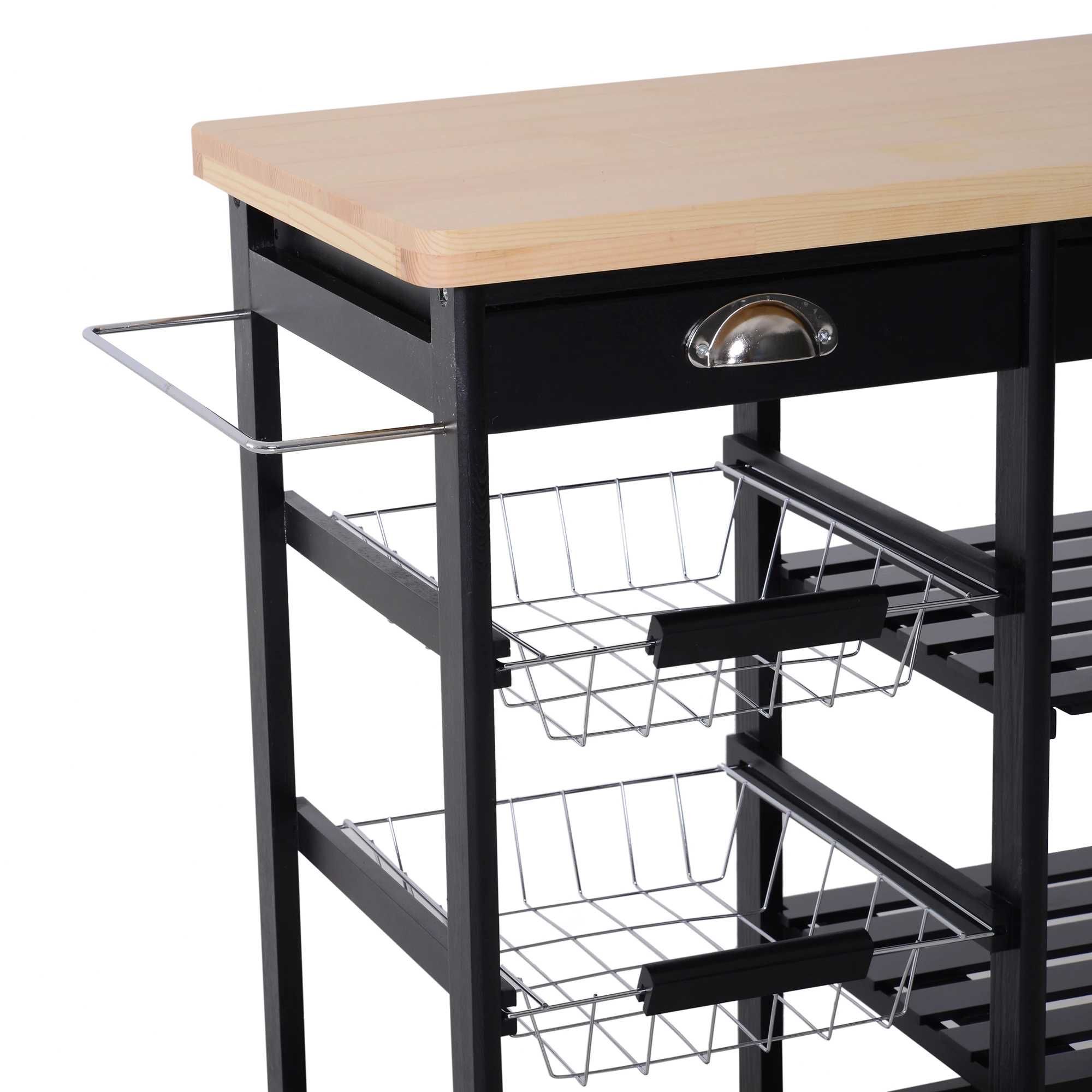 HOMCOM® barek wózek KUCHENNY na kółkach szuflady PÓŁKA NA WINO
