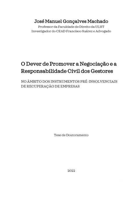 Responsabilidade Civil dos Gestores na Pré-insolvência