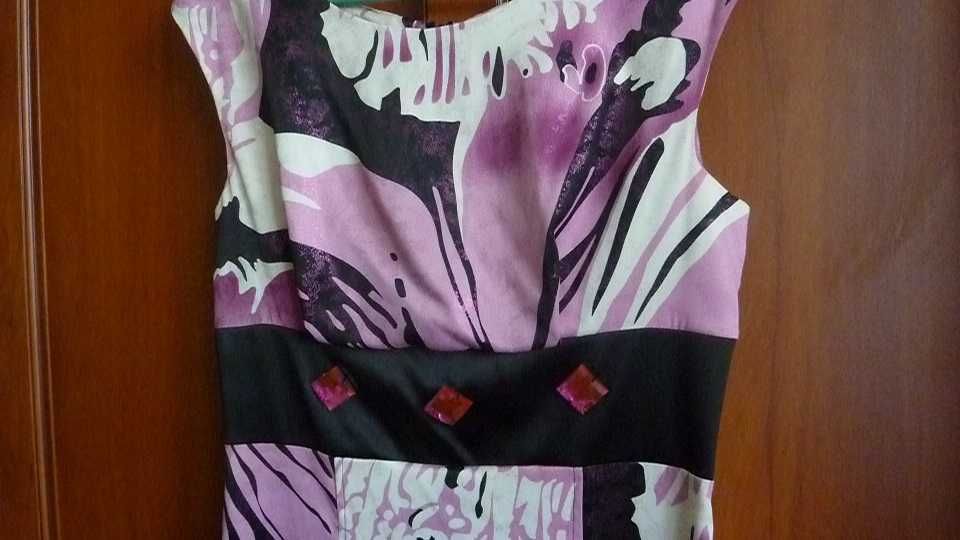 Sukienka elegancka wizytowa biała fioletowa r.40/L wiosna/lato BASTET