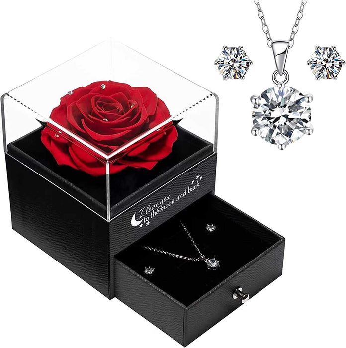 Rosa preservada com corrente de prata