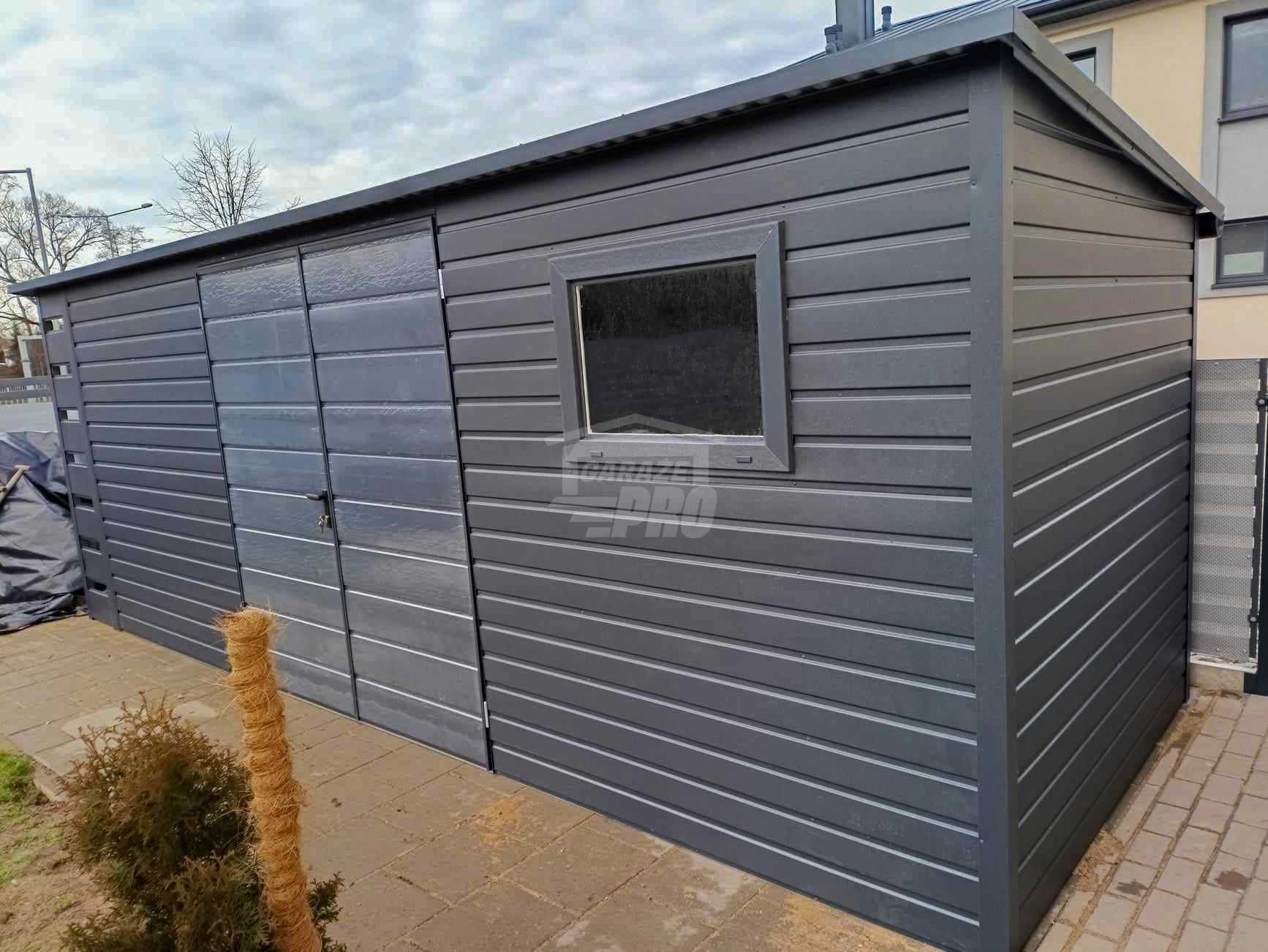 Schowek domek ogrodowy 6x2,5m + wiata 0,5m Brama okno GP518