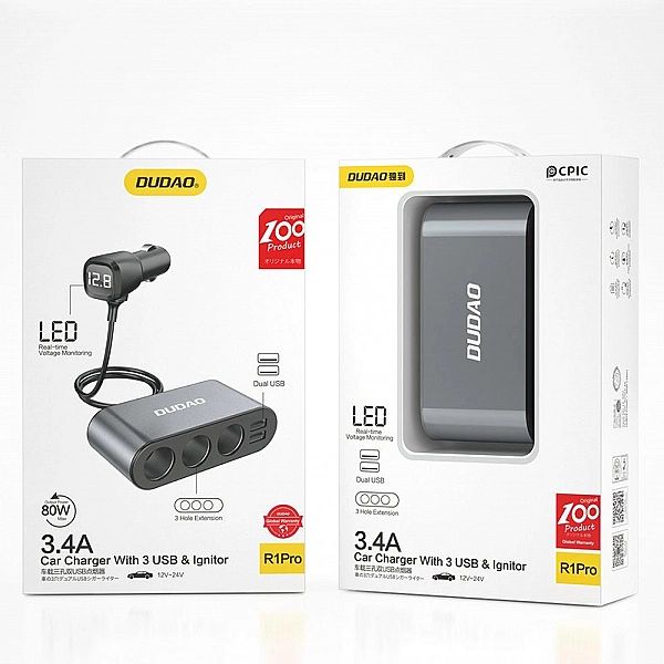 Ładowarka samochodowa Dudao 2x USB / 3x rozdzielacz gniazda zapalniczk