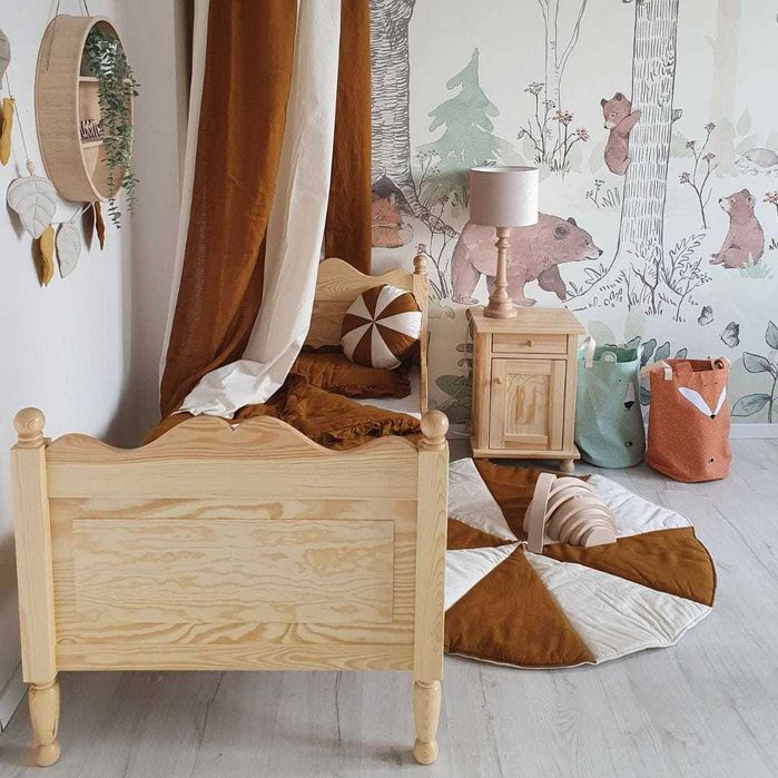 Łóżko dziecięce retro drewno 160x80 cm w zestawie z szafką nocną