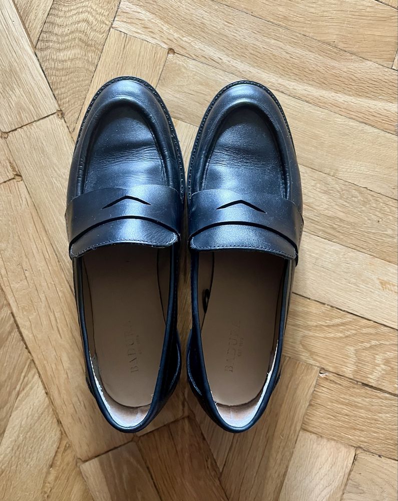 Mokasyny loafersy Badura czarne skórzane 38