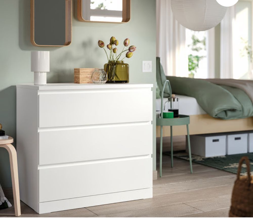 MALM Cómoda c/3 gavetas, branco, 80x78 cm