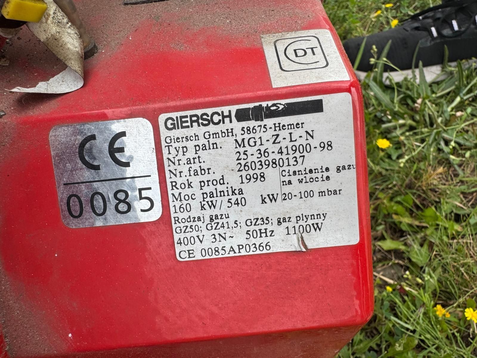 Palnik gazowy Giersch MG1-Z-L-N – 160 kW / 540 kW – sprawny, gotowy do