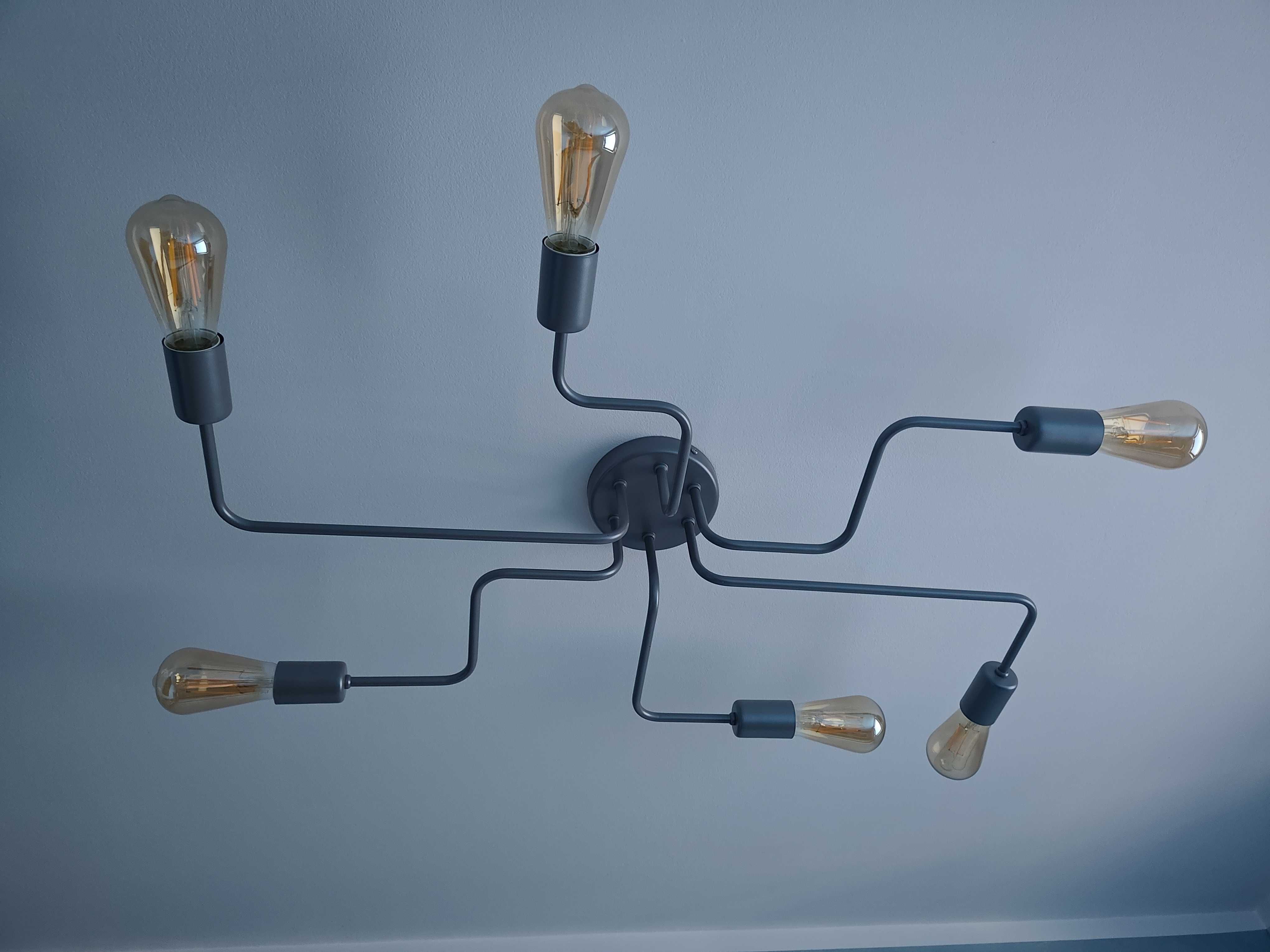 lampa sufitowa żyrandol pająk loft szara 6 ramion