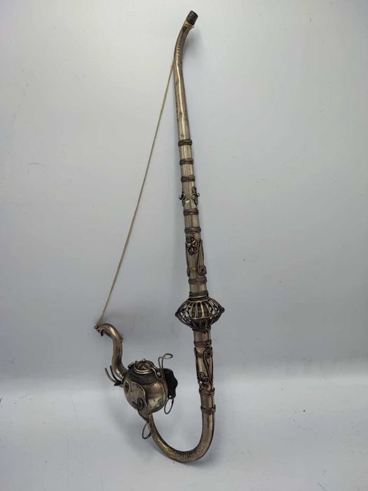 Secesyjna srebrzona fajka,filigranowa,słonik,wys.32 cm.