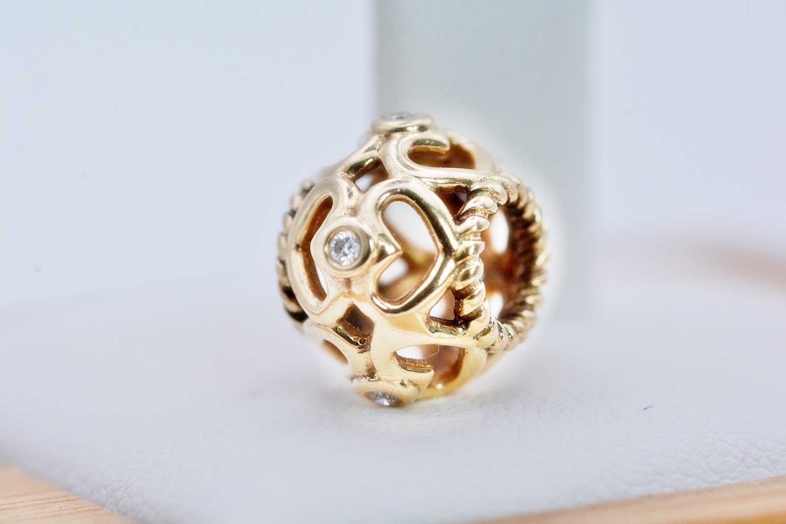 Oryginalny charms Pandora Gold Openworks Heart Diamond 750466D 585