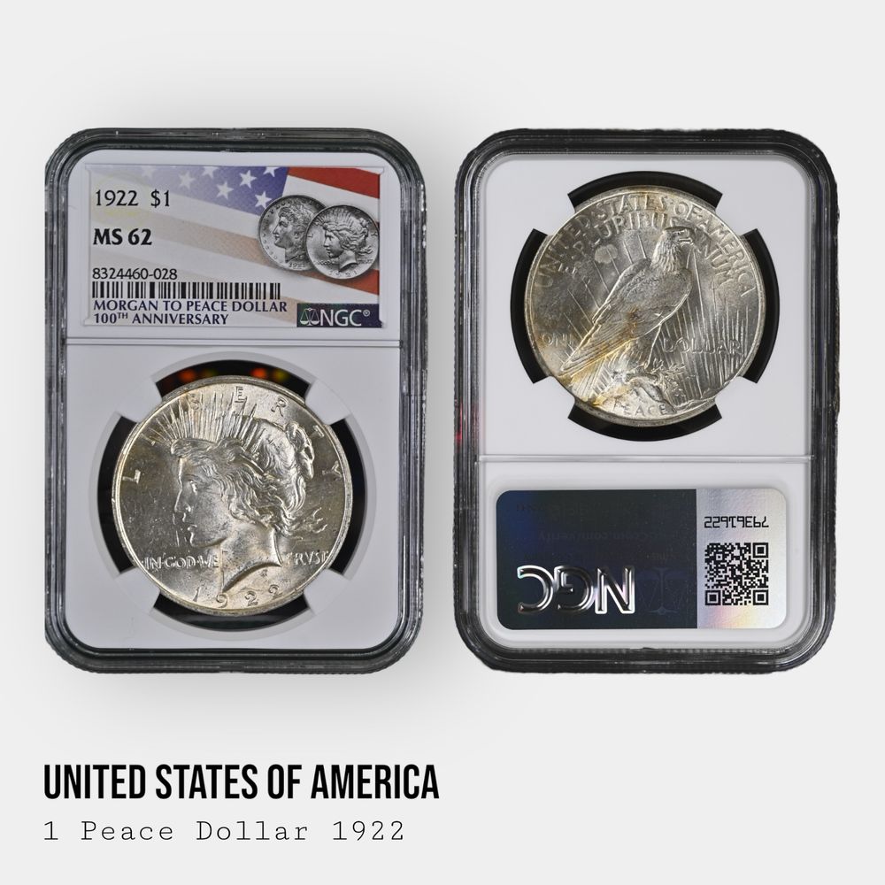 Срібна монета долар Мирний США $1 слаб NGC  UNC BU MS62 MS63 опт