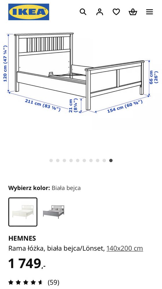 Łóżko HEMNES 140 x 200 cm z materacem i szufladami