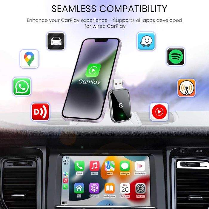 AIZEO CarPlay bezprzewodowy adapter iOS Android Apple Bluetooth WiFi