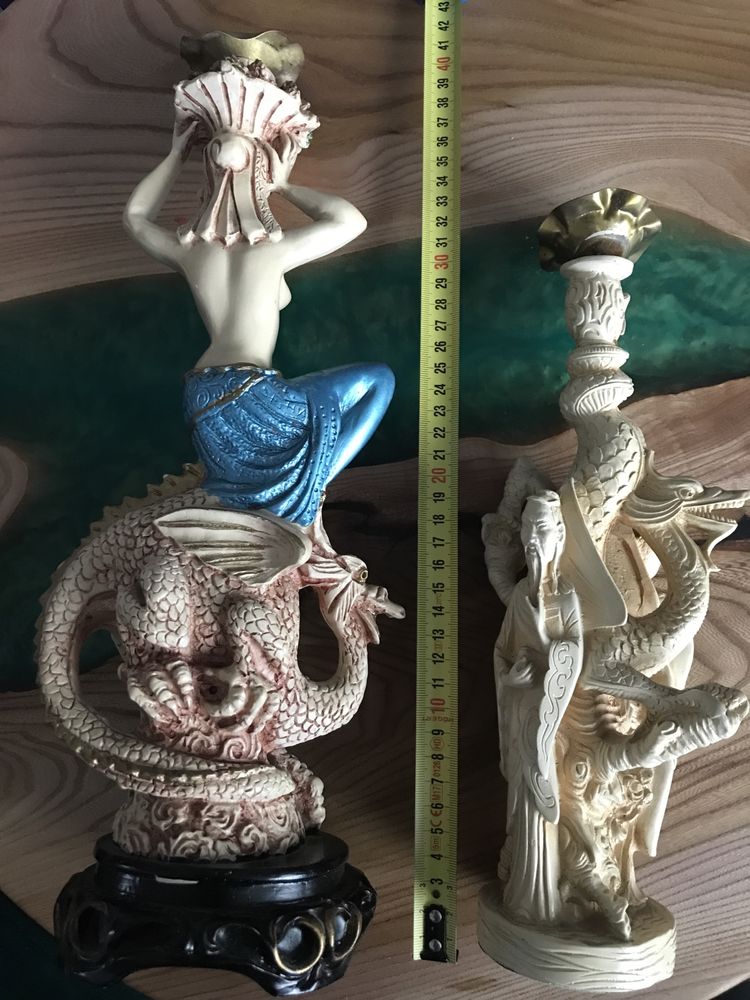 Dwa swieczniki figurki azjatyckie vintage duze stare Azja chinskie