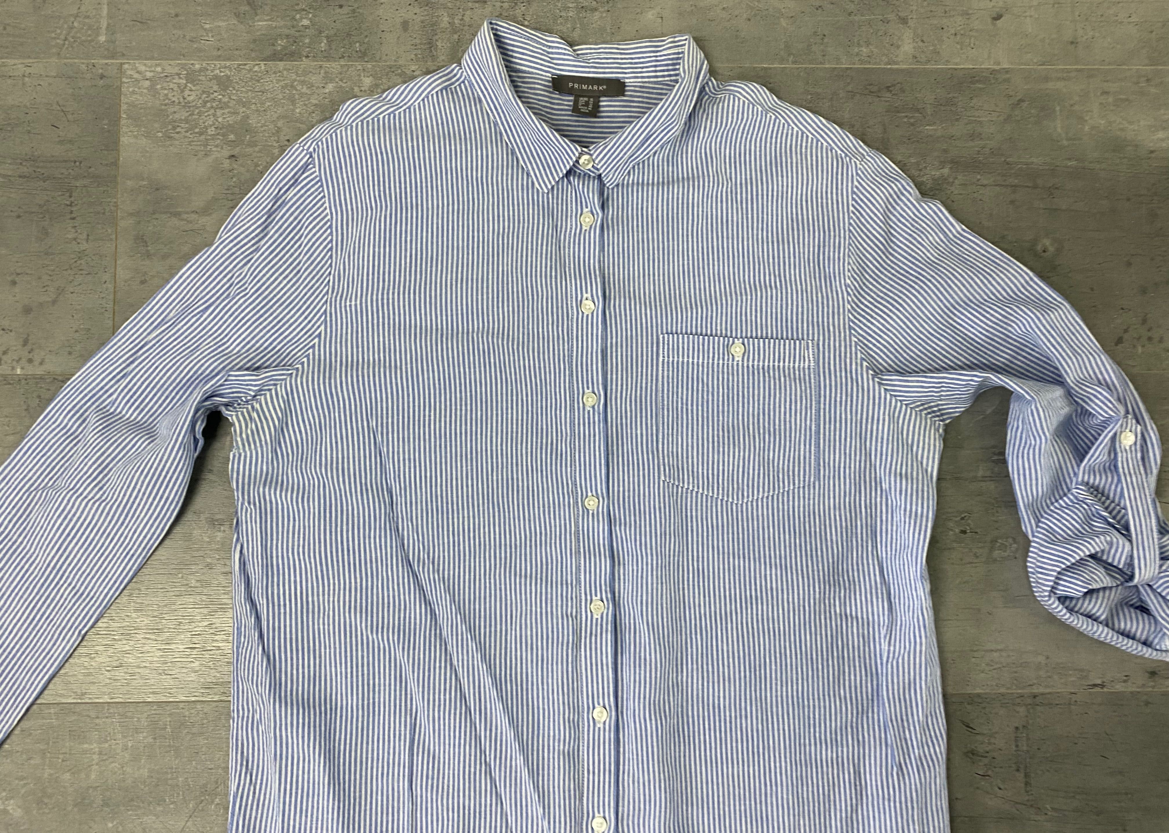 Koszula bluzka koszulowa w paski biało błękitne Primark L XL