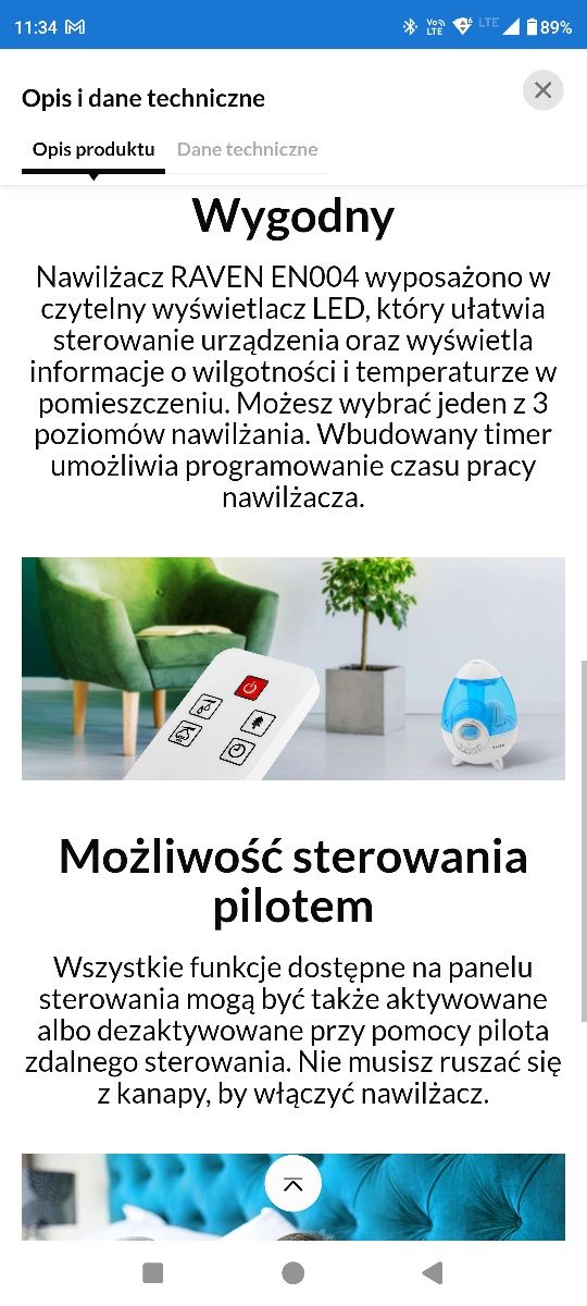 Nawilżacz powietrza ultradźwiękowy Raven