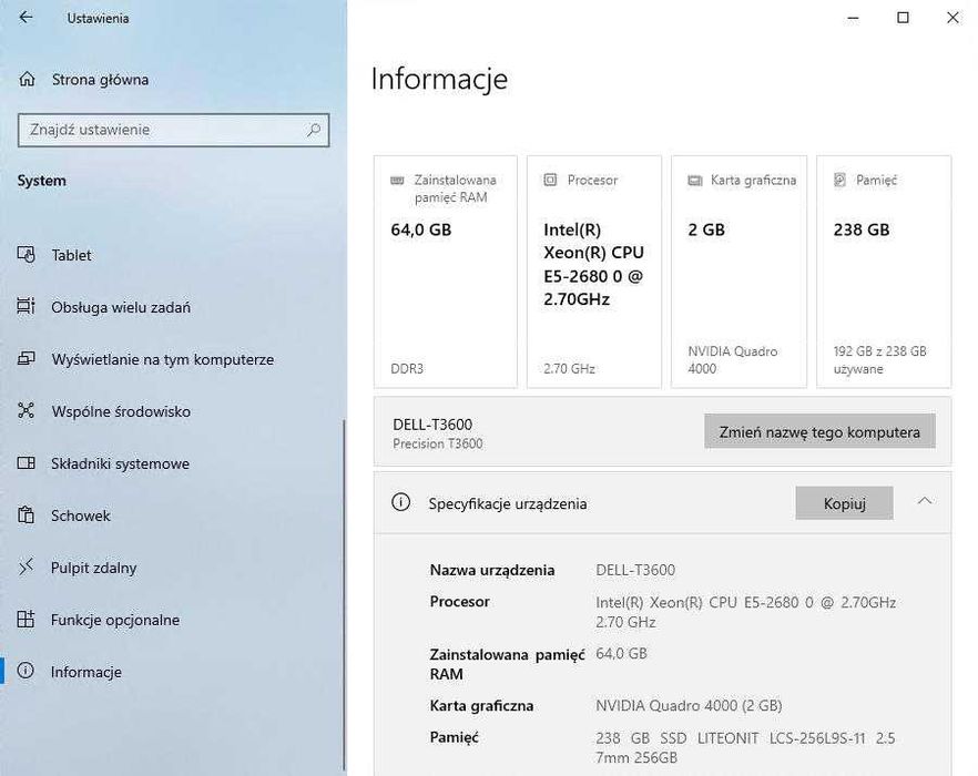 DELL Precision T3600 Xeon E5-2680, 64GB, 256 SSD, Quadro 4000, Win 10