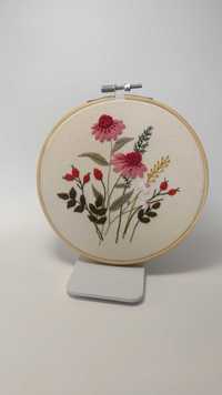 Obraz kwiaty polne haft handmade rękodzieło