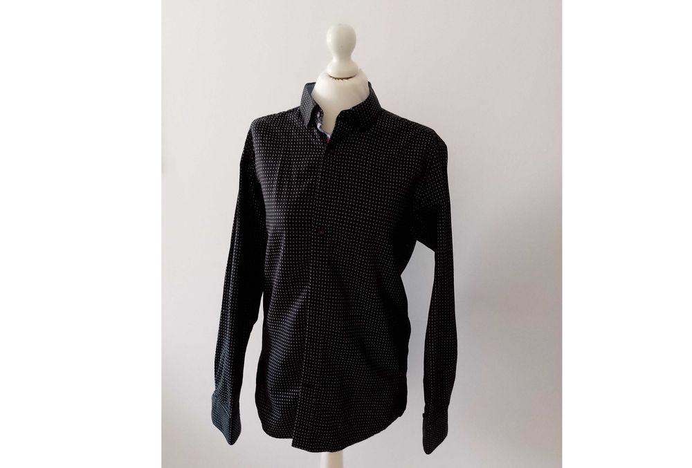 koszula męska Rey Jay - czarna z białymi kreskami - slim fit