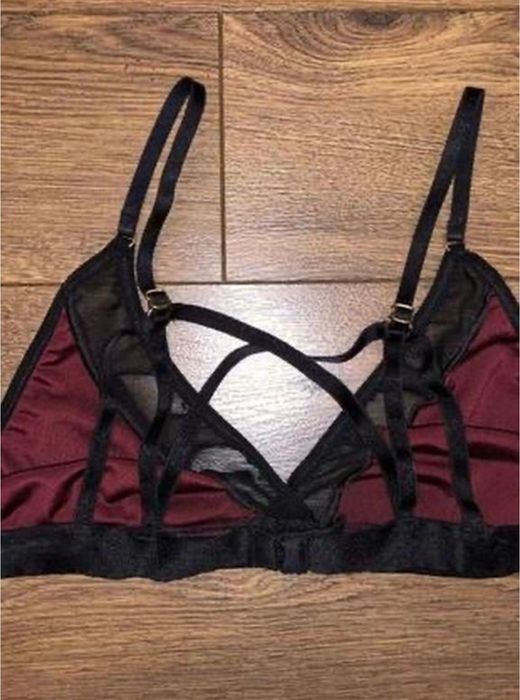 Бордовий марсала велюровий оксамитовий бралет бюстгальтер з сіткою м