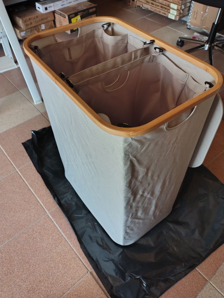 Kosz na pranie Blumtal 140 l,   2 przegrody. jasny szary