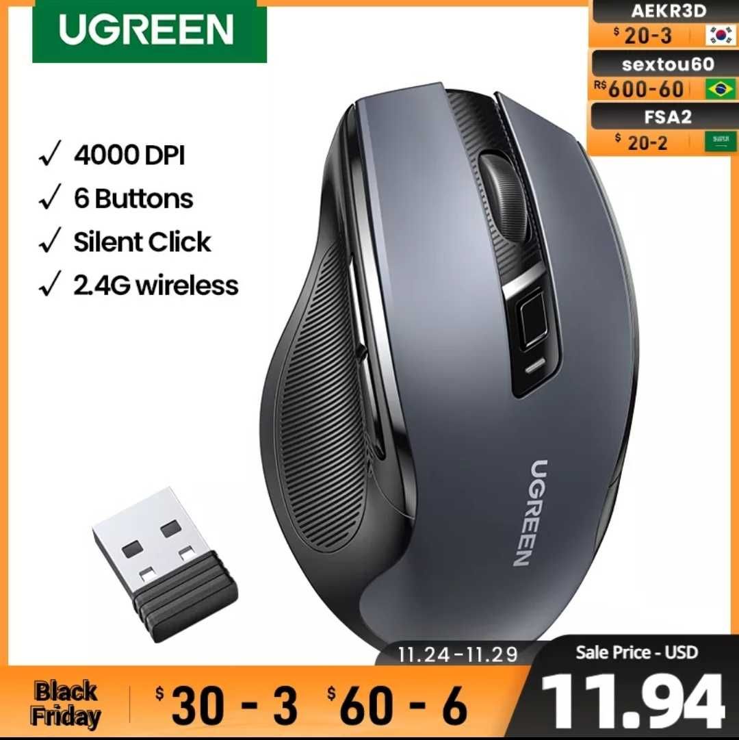 Беспроводная бесшумная мышь UGREEN 2,4G (4000 DPI) Новая