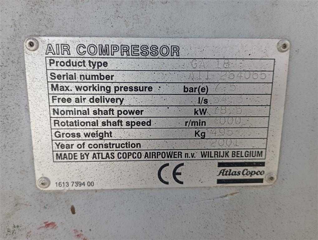 Sprężarka śrubowa kompresor ATLAS COPCO GA18 18,5kW 2,85m³ S014126