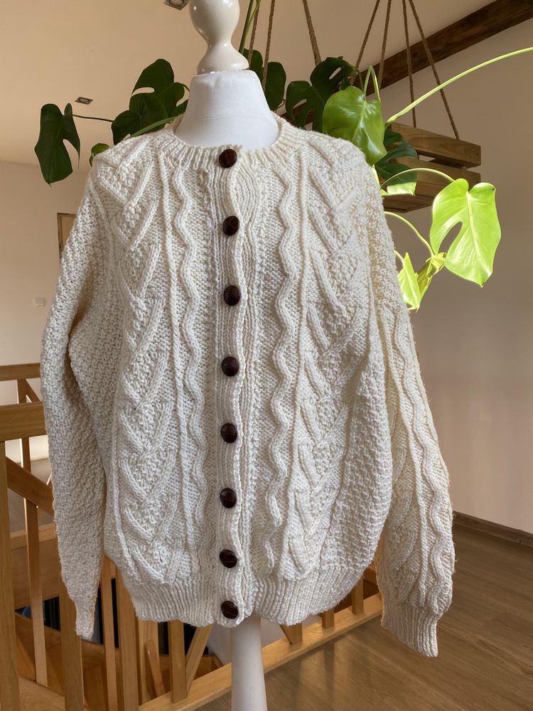 Sweter kardigan wełna owcza ręcznie robiony Handmade