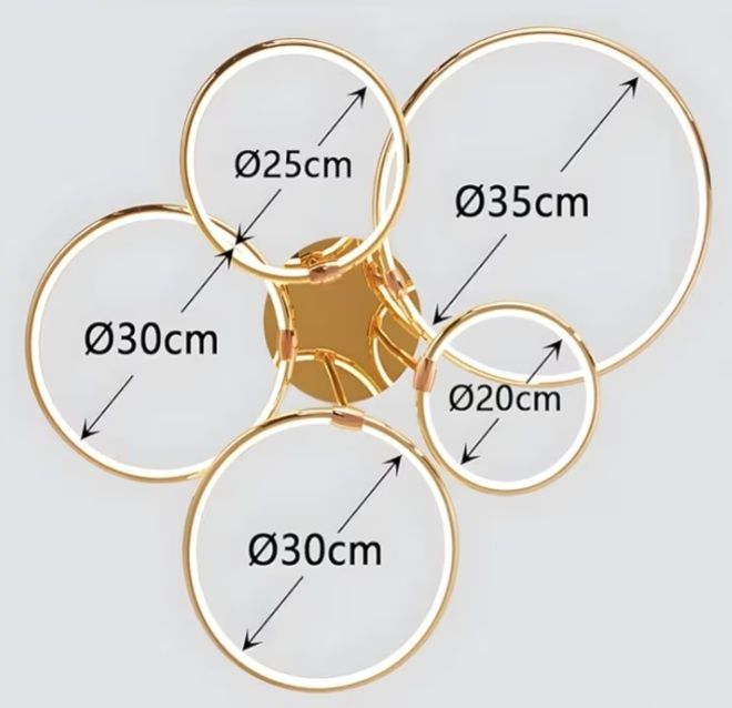 Nowoczesna Lampa Sufitowa LED – Złoty Żyrandol z 5 Pierścieniami